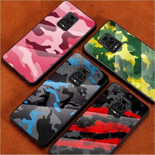 Tempered Glass Cover Camouflage Army For Xiaomi Redmi Note 10 10S 9T 9S 9 8T 8 7 Pro Max Shockproof Phone Case