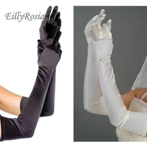 Black Long Satin Gloves Elbow Length Woman Wedding Gloves Finger Colorful Bridal Gloves Satin Dance Gloves For Evening Party