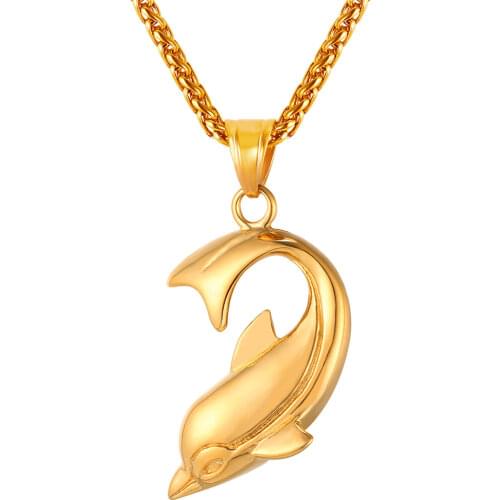 Collare Cute Dolphin Pendant Gold/Black Color Stainless Steel Peace Animal Charm Anime Necklace Women Men Jewelry P013