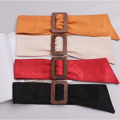 European Designer Wide Suede Fabric Waistband Women Non Buckle Corset Strap CInch Belt Autumn Winter Coat Dress Belt Decoration