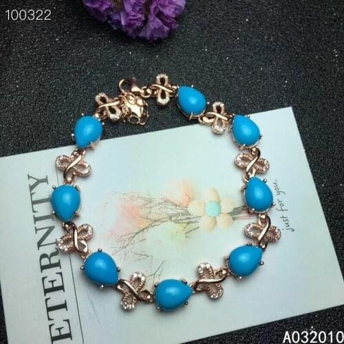 KJJEAXCMY Fine Jewelry 925 Sterling Silver inlaid blue Turquoise women hand bracelet classic support detection