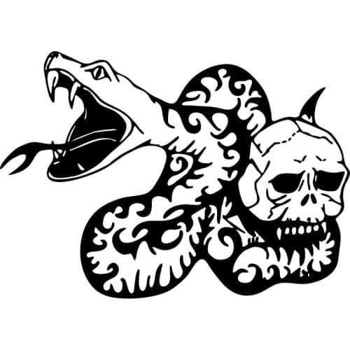 18cm*12.7cm Classic Snake Car Sticker Scary Skull Skeleton Head Vinyl Motorcycle Decal Black/Silver S6-3084