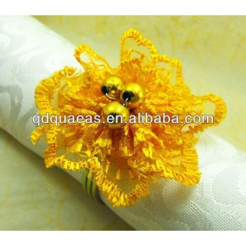 Napkin rings gold silk lace flower wedding decoration, napkin holder