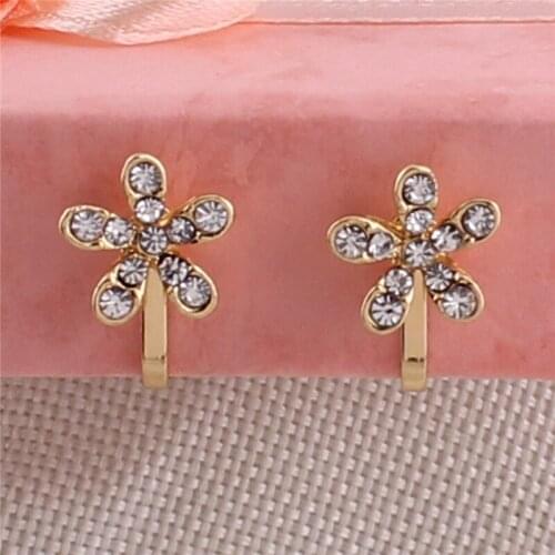 Korea Style Crystal Rhinestone Enamel Butterfly Clover Flower Heart Clip on Earrings Non Piercing for Girls Kids Cute Ear Clip