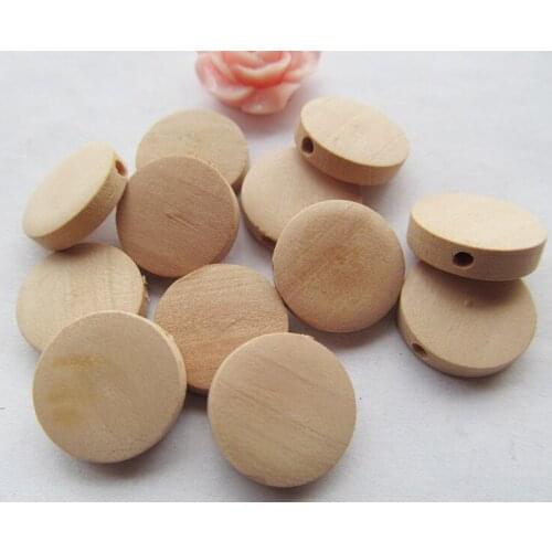 20pcs 15mm Unfinished Thick Flat Circle Round Discs Natural Wood Spacer Beads Pendant Charm Findings,Hole through,DIY Accessory