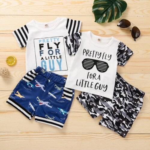 Lioraitiin 0-3Y Toddler Baby Boy Summer Clothing Short Sleeve Shorts Letter Print Elastic Waist Loose Version Round Neck