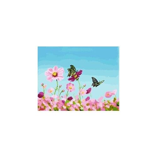 MaHuaf-X570 pink daisies and butterfly DIY painting by numbers Hand Painted Framed Acrylic Picture coloring by numbers on canvas