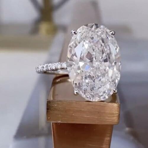 Fashion Solid 925 Sterling Silver Oval Diamond Rings for Women Simple Solitaire White Topaz Gemstone ring Fine Jewelry Wholesale