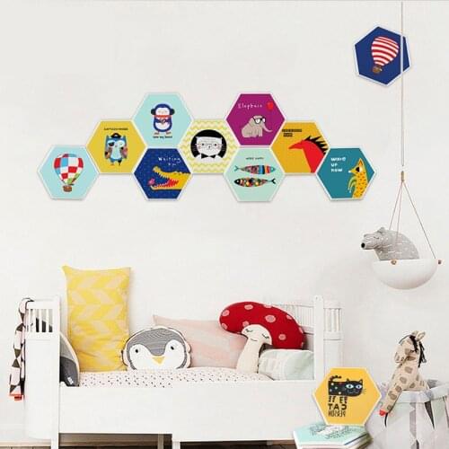 Cartoon Children Room 3D Hexagon Wall Stickers DIY Animal Self-adhesive Creative DIY Photo Background Stickers Home Decoration