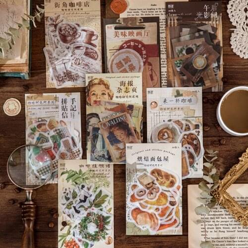 40 Pcs/set Washi Paper Stickers Pack Retro Coffee Series Decoration Sticker Label DIY Diary Scrapbooks Collage Kawaii Stickers