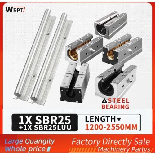 SBR25 guide rail bracket cylindrical linear sliding bearing slide rail 1PCS slider lengthening set length = 1200MM-2550MM