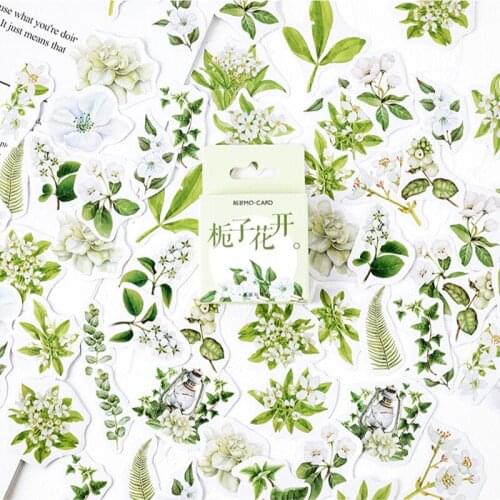 Fresh Gardenia Aesthetic Stickers Decoracion Scrapbooking Accessories Phone Sticker Flakes Office School Supplies 46PCS