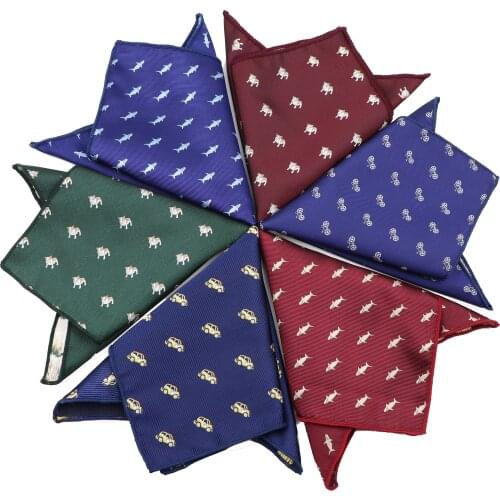 New Jacquard Woven Polyester Pocket Square Mens Suits Hanky Animal Insect Shiba Inu Cartoon Handkerchiefs 26CM For Party Gift