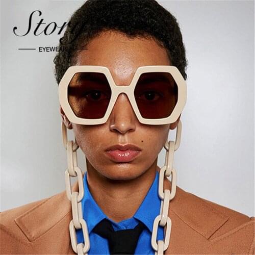 STORY Vintage Polygon Chain Sunglasses Women Men 2020 Luxury Brand Design Retro Hexagon Oversized Sun Glasses Shades Male NQ2069