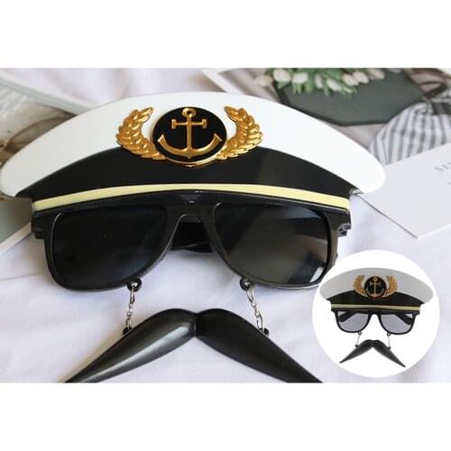 Anime Navy Beard Glasses Cosplay White Hat Cosplay Small Beard for Women Men Halloween Prop Accessories