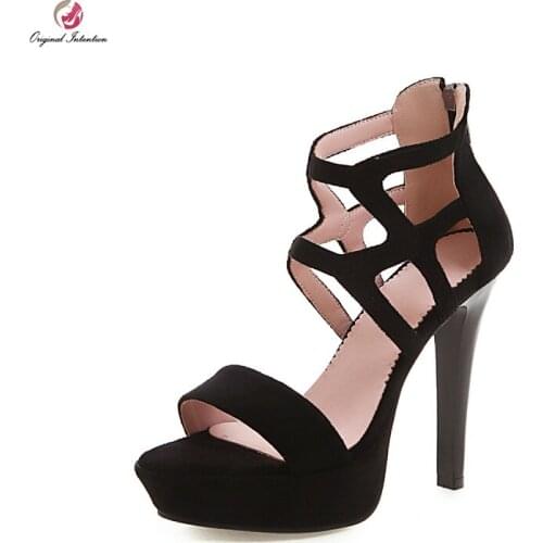 Original Intention New Stylish Women Sandals Stiletto Open Toe Thin Heels Sandals Black Beige Shoes Woman Plus Size 3-10.5