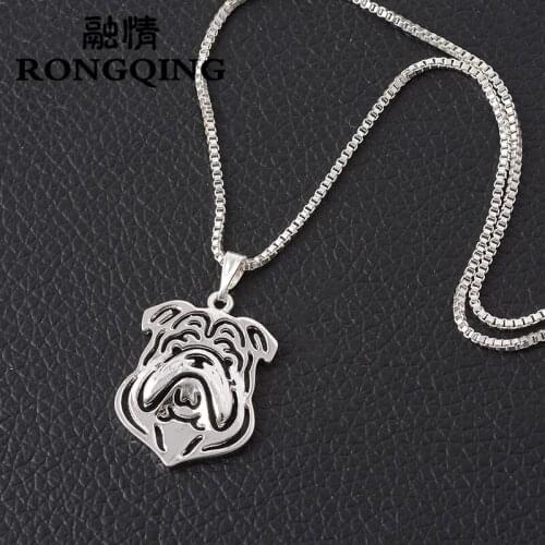 RONQING 2018 Fashion Hollow Pendant Bulldog Pendant Necklace Aros Pendientes Animal Necklace for Women Fashion Girl