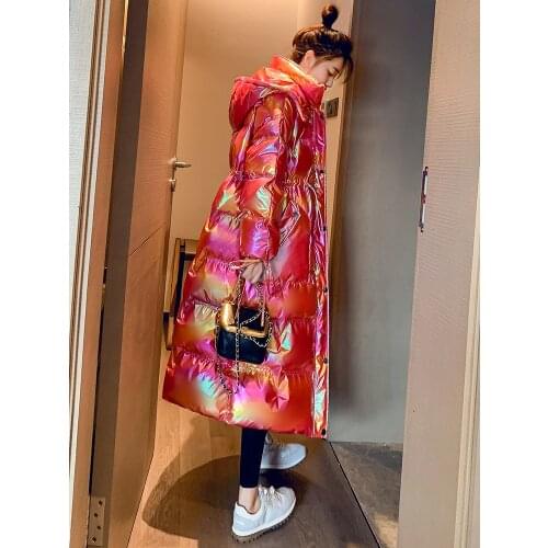 Colorful Glossy Cotton Coats Women Winter Hooded Parka Long Down Cotton Jacket Fashion Windproof/Waterproof Winter Snow Outer