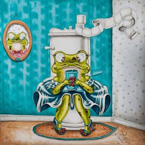 Full Square round 5D DIY Diamond Painting cartoon Frog Toilet Diamond Embroidery Cross Stitch Mosaic rhinestone Sticker wc