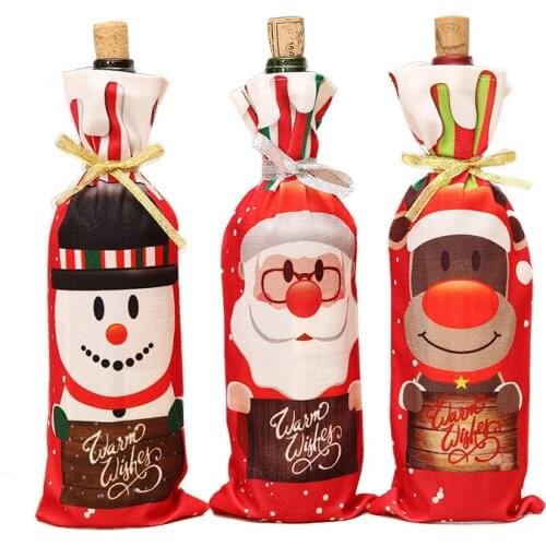 Christmas Decor For Home Santa Claus Decorating Wine Bottle Cover Bags Decoration Snowman Gift Holders New Year
