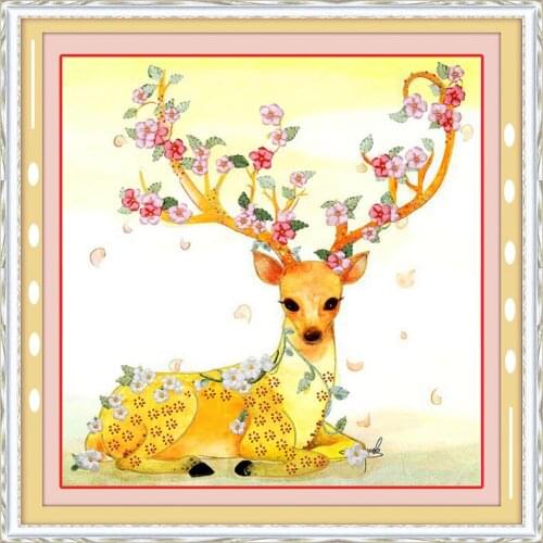 Needlework,DIY Ribbon Cross stitch Sets for Embroidery kit,Christmas deer flower love ribbon Cross-Stitch wall decor
