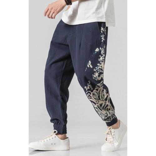 Chinese Style Harem Pants Streetwear Autumn Vintage Casual Sweatpants Hippie Pants Men Japanese Trousers Kimono Pants 10869