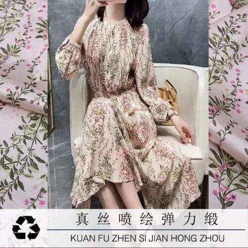 Summer digital printing silk stretch satin mulberry silk fabric soft and smooth silk satin dress cheongsam fabric
