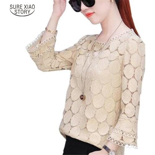 2021 Spring Plus Size Lace Flare Sleeve Women Chiffon Blouse Shirt Casual Solid Hollow Women Clothing Top Femlae Blusas 905E 30