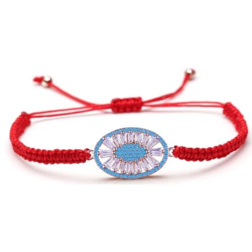 Sparkling White Zircon Crystal Oval Flower Charm Mcrame Bracelet Blue Fashion Daily CZ Red Black Thread Knot Jewelry Present He