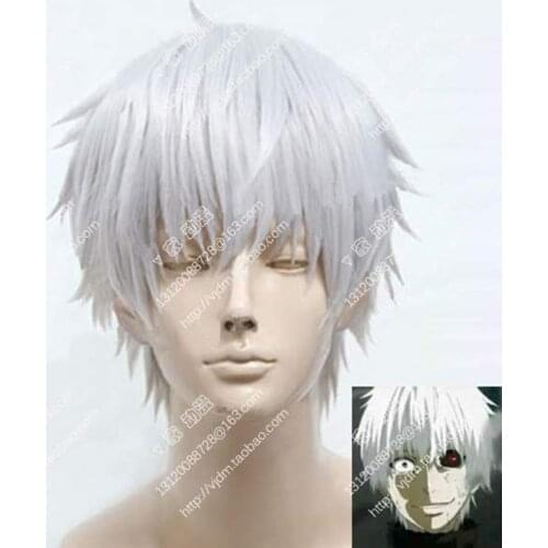 Tokyo Ghoul Kaneki Ken Short Silver White Heat Resistant Hair Cosplay Costume Wig + Free Wig Cap
