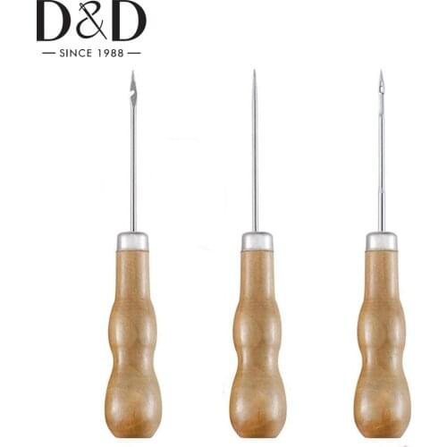 1/3 Pcs Wooden Handle Sewing Awl DIY Craft Stitch Needle Cone Die Stencils Canvas Shoes Repair Punch Awl Leather Craft
