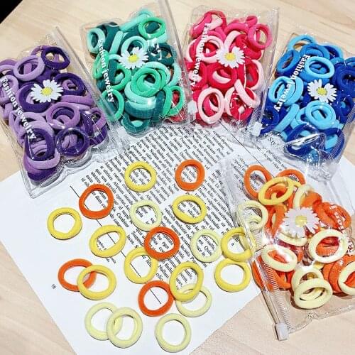 50PCS/Bag Basic Nylon Elastic 2cm Girls Colorful Hair Band Children Solid Ponytail Holder Scrunchie New Fashion Hair Accessories