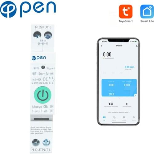 1P 1-40A Tuya WiFi Smart Circuit Breaker Energy Power kWh Meter Timer Switch Relay Voltmeter Current Leakage Protection