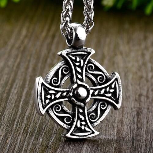Vintage Viking Odin Celtics Necklace Punk Nordic Mens Cross Pendant Stainless Steel Biker Amulet Jewelry Gift Wholesale
