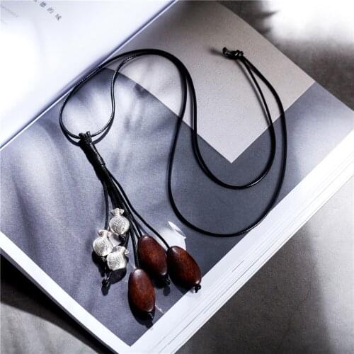 Vintage Jewelry Long Necklace for Women Chokers Wood Beads & Fish Pendants Statement necklaces & pendants 2021 Hotsale Suspensio