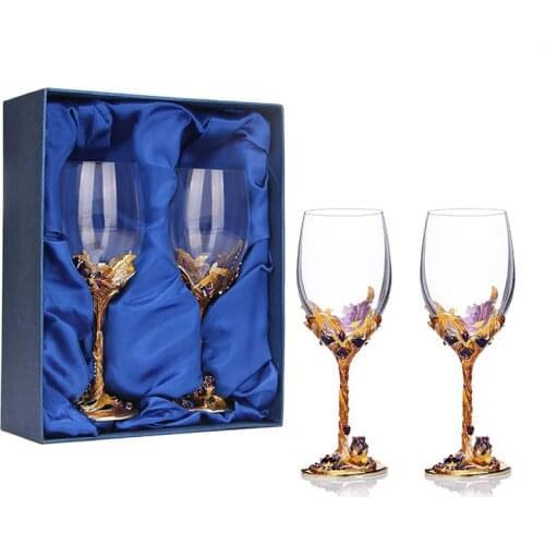 High-grade Crystal Champagne Flutes Stand Metal with Enamel Creative Style Goblet Glass Wedding Birthday Gifts shot glasses set