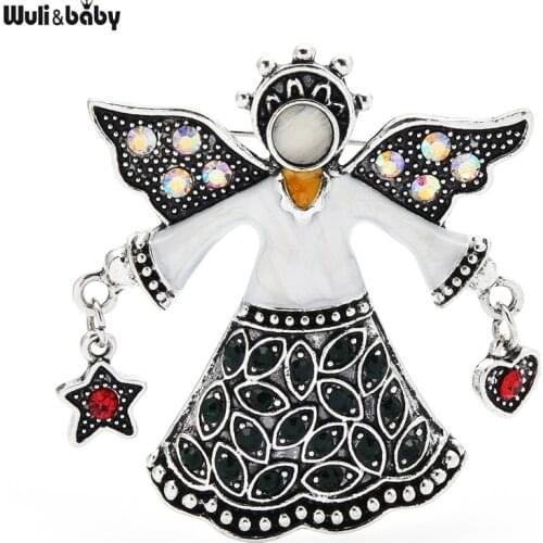 Wuli&baby Vintage Take Moon Star Angel Brooches For Women Classic Flying Fairy Figure Party Brooch Pin Gifts