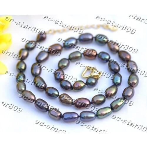 Z11409 19" 11mm Peacock-Black Rice Freshwater Pearl Necklace