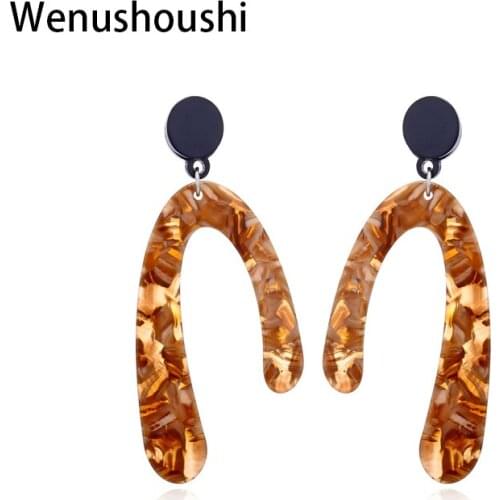 WENUSHOUSHI 8g/pair size 7*3cm resin acetic acid acrylic leopard Pattern dangle earrings for women wedding party earring wuce117