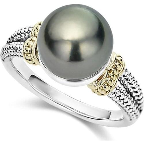 2019 New European And American Gray Pearl Ring For Women Inlay Cubic Zircon 925 Silver Engagement Ring Jewelry