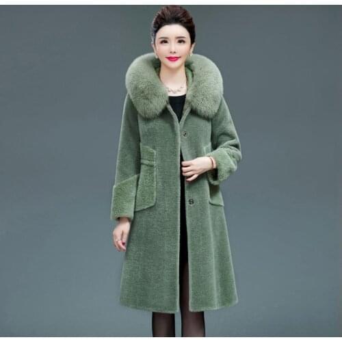 Women Winter New Casual Sheep Shearling Coat Female Solid Hooded Real Wool Fur Outwear Ladies Elegant Genuine Fur Overcoat Y520