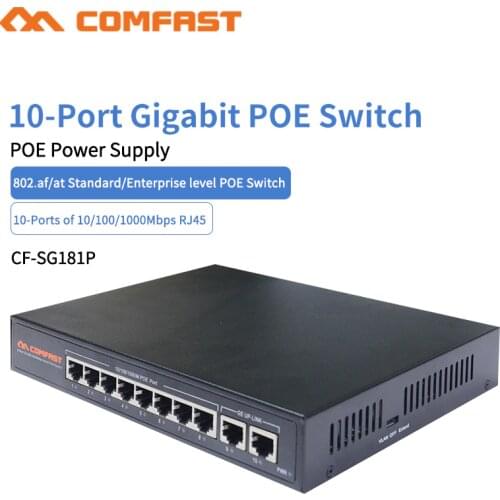 Comfast SG181P 10 Port Gigabit POE Network Switch Gigabit Switch ethernet 10 *10/100/1000Mbps RJ45Port 1000M 802.11af/at Switch