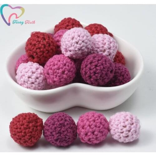Teeny Teeth 10PCS Pink SeriesBaby Accessories Crochet Wood Beads DIY Nursing Jewelry Organic Teething Nursing Toys Crochet Beads