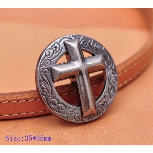 10PC 35MM Western Antique Silver Western Christian Cross Engraved Edge Saddles Decor Leathercraft Conchos Screwback