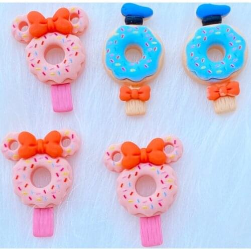 10Pcs New Cute Resin Mini Cartoon Lollipop Doughnut Flat Back Cabochon Scrapbook Kawaii DIY Embellishments Accessories Q15