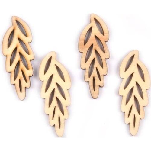 22x60mm 20pcs New Leaves Pattern Wood DIY Craft For Pendant Jewelry Home Decor Scrapbooking Handicraft Wooden Ornaments M1986