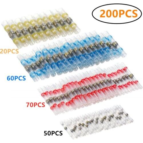 200PCS Insulated Electrical Wire Connectors Seal Solder Sleeve Tube Heat Shrink Solder Terminal Waterproof Butt Connectors