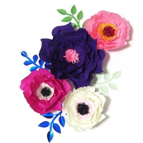 2018 Giant Crepe Paper Flowers Artificial Flores Artificiale 4PCS+ 4 Leaves For Wedding & Event Backdrop Baby Nursery Hot Mix