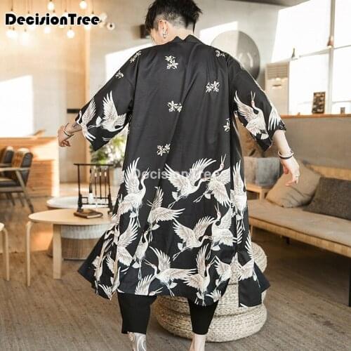 2021 crane printing kimono men japanese kimono traditional samurai costume japanese clothing long blouse shirt haori yukata men