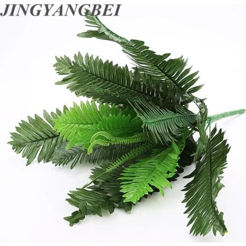 24Branches Leaves Artificial Fern Bouquet Plastic Silk Green Plants Fake Persian Leaves Foliage Sago Cyca For Home Wedding Decor